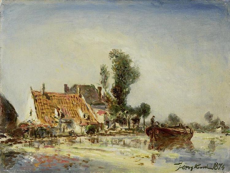 Johan Barthold Jongkind Houses along a Canal near Crooswijk France oil painting art